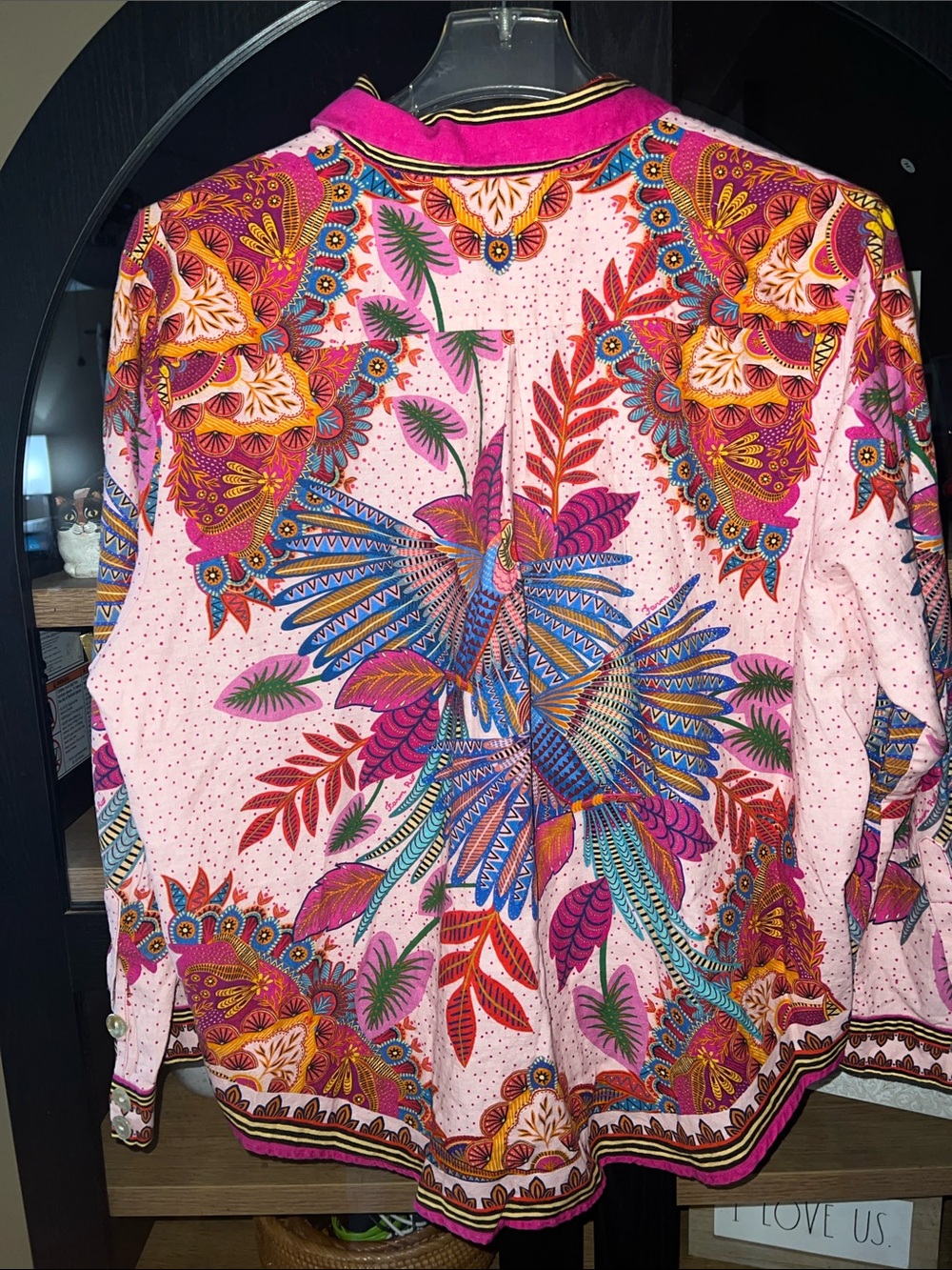 Farm Rio Anthropologie Colorful Tropical Bird Print Button-Up Blouse - NWOT - XL - Picture 11 of 17